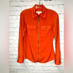 MICHAEL Michael Kors Orange Zip-Up Tab Sleeve Shirt Top Size XS